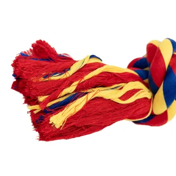 Close view of the red, yellow and blue rope tassel
